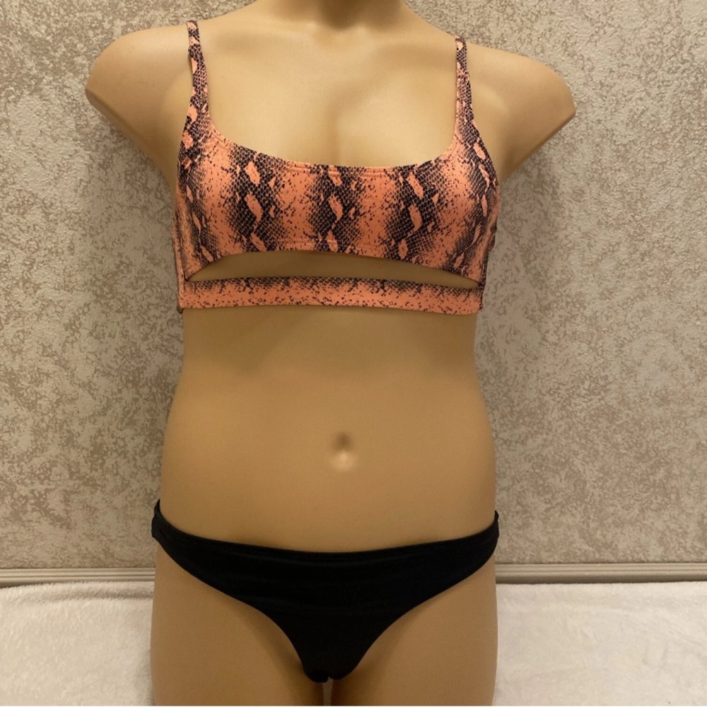 Snake Print Bikini Top and Black Bottom Set